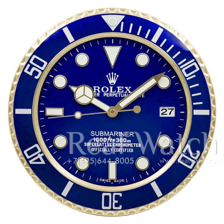 Настенные часы Rolex Submariner Gold/Blue
