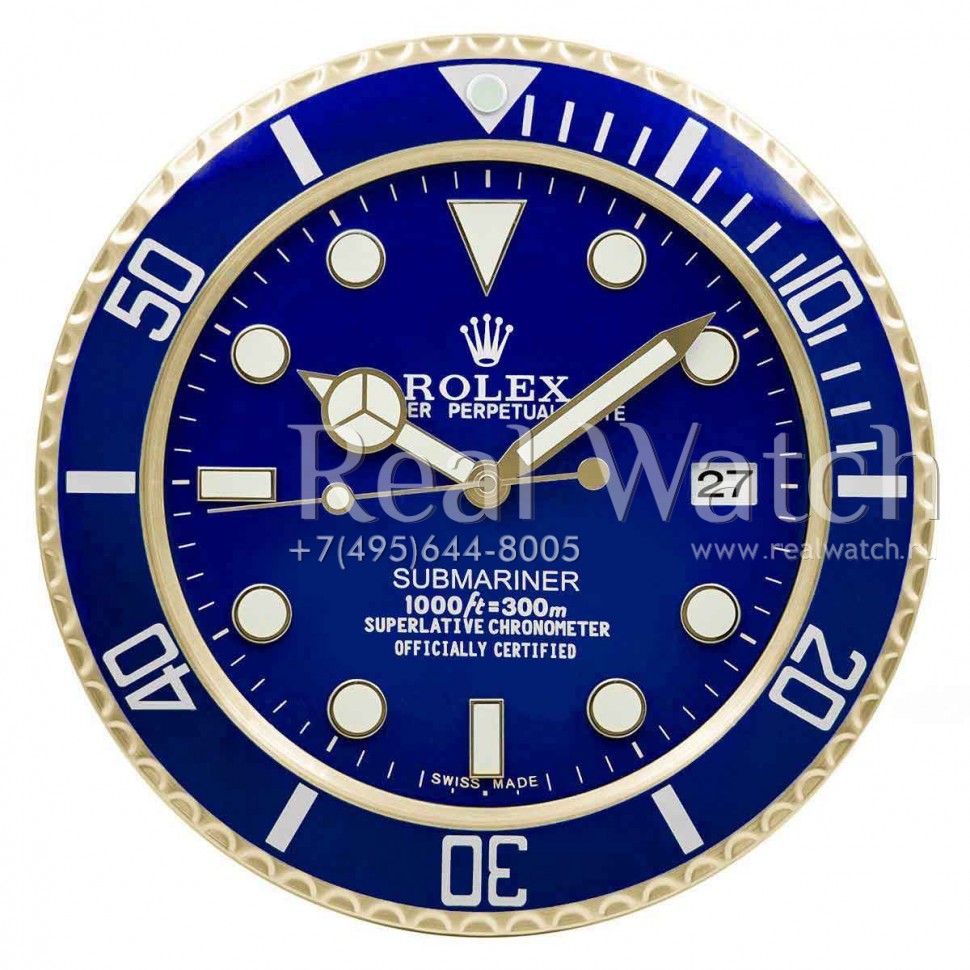 Настенные часы Rolex Submariner Gold/Blue